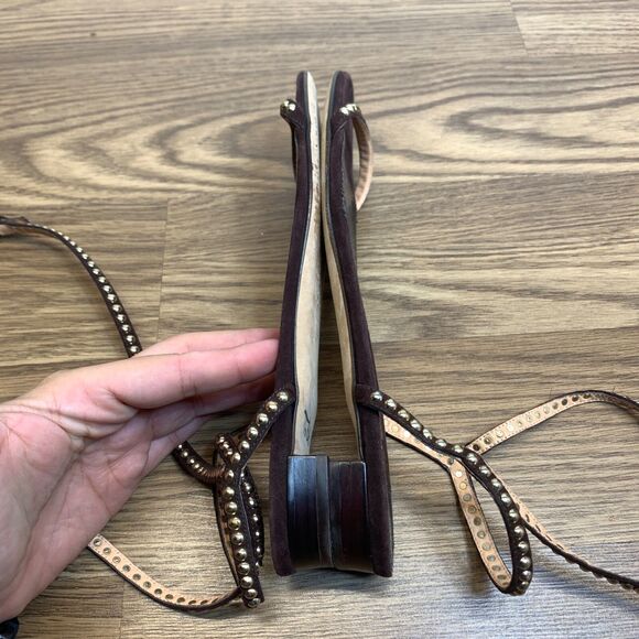 Sergio Rossi Womens Studded Strappy Open Toe Ankle Wrap Sandals Brown Size 38.5 - Picture 3 of 11